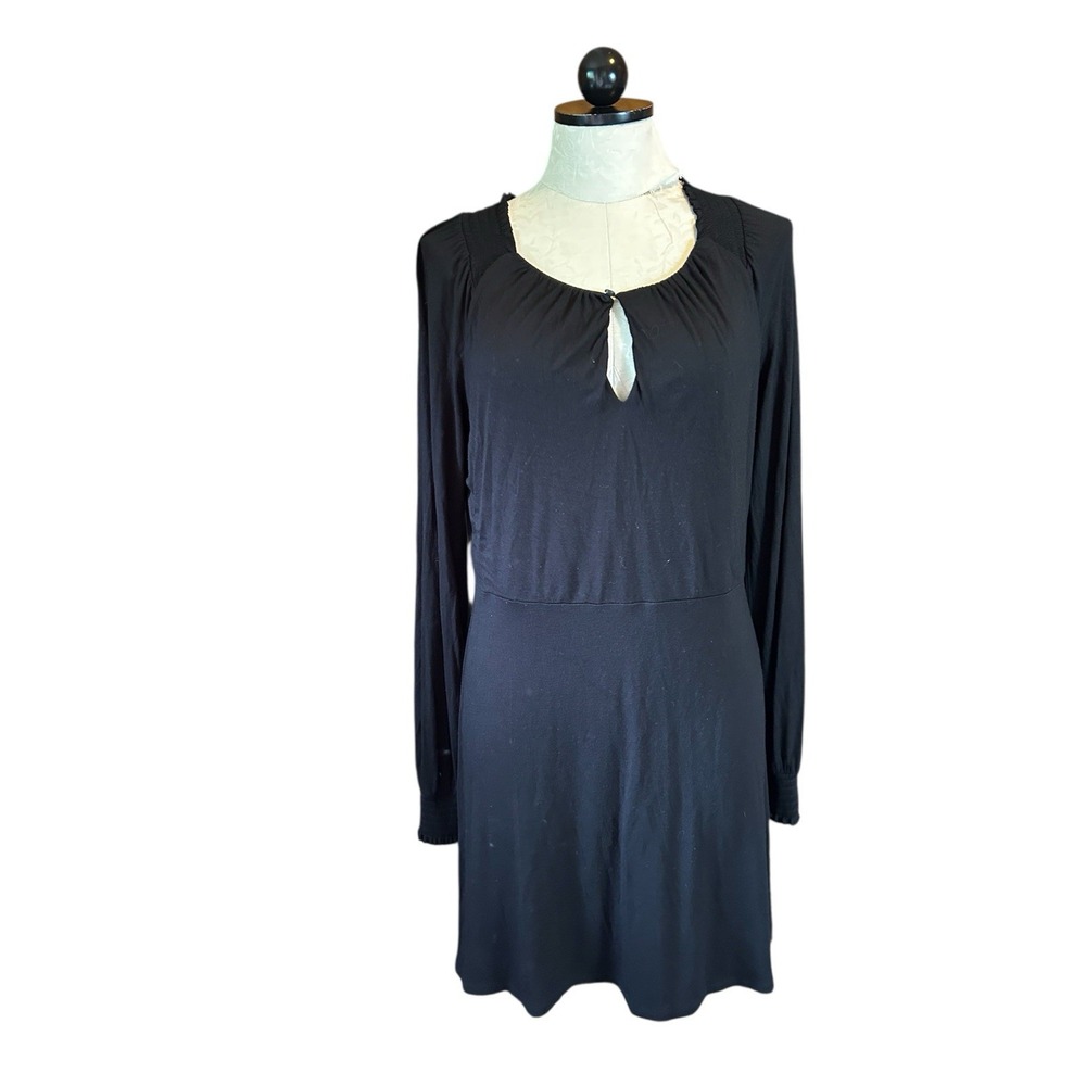 Boden Dress Fit & Flare Long Sleeve Jersey Stretch Rouching Solid Black US 8